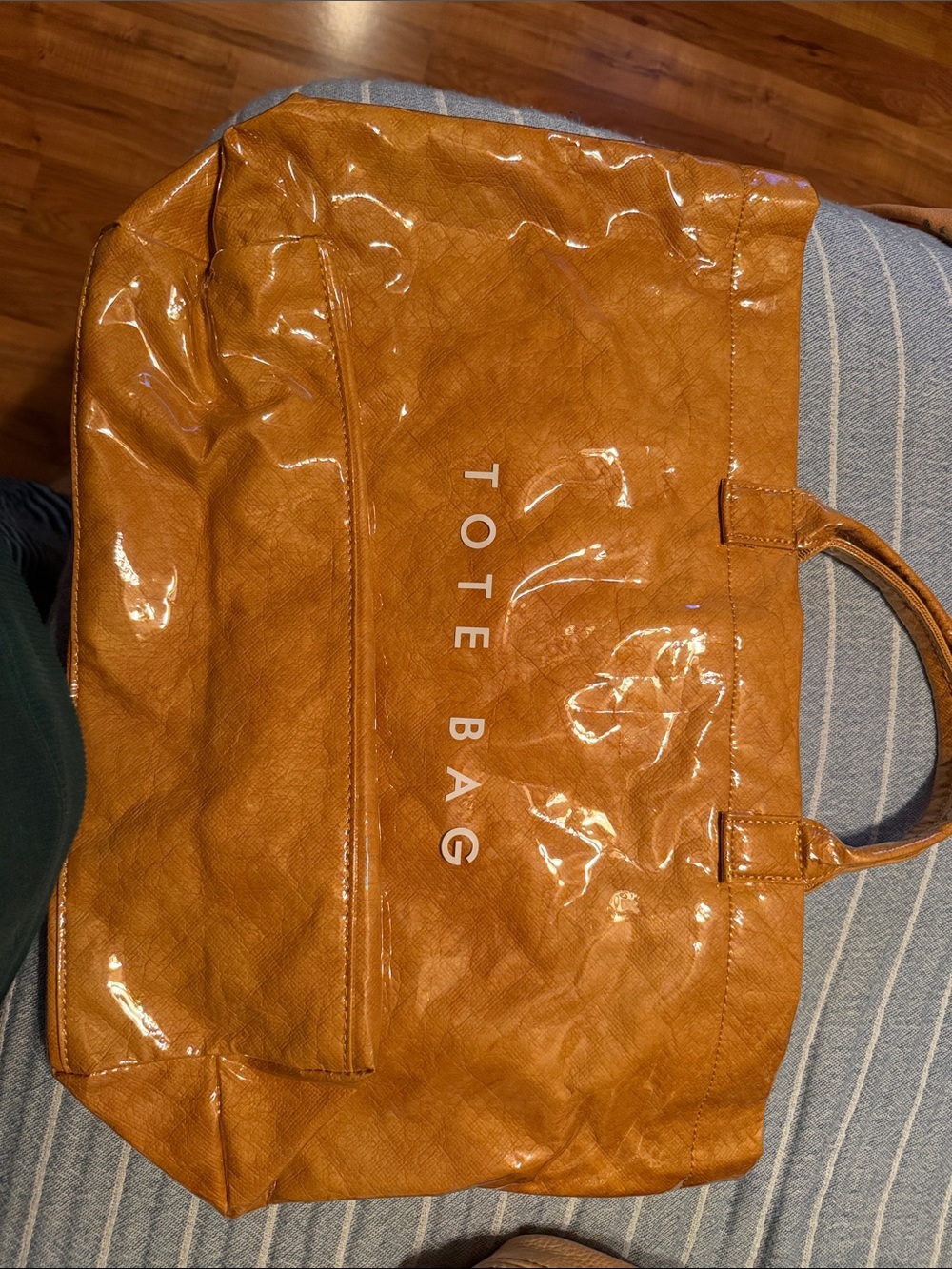 Patent-Style Orange Tote Bag with Front Pocket